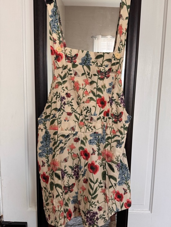 Cider Pants - Cider Cream Floral Overall Shorts with Red & Blue Blooms